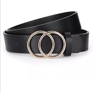 Black leather belt double O-Ring